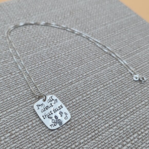 18 Inch Sterling Silver I'm All About That Bass Pendant Necklace A5185 - Picture 2 of 7
